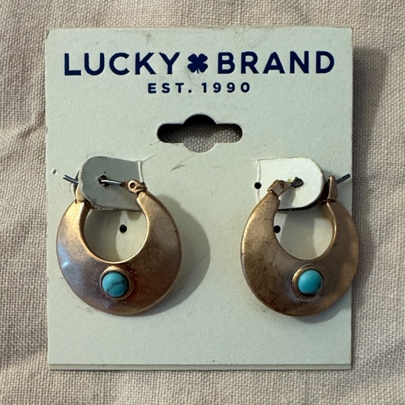 Lucky Brand Gold Tone Earrings with Turquoise Stone - Picture 1 of 3